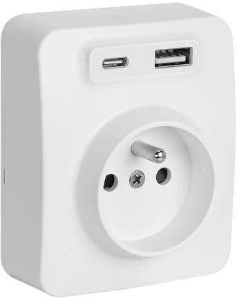 DEBFLEX - Blok - Double Prise USB 3,1A (Prises USB-A et C) + Prise 2P+T- Prise Murale - Pose en Saillie - Idéale Rénovation - Blanc