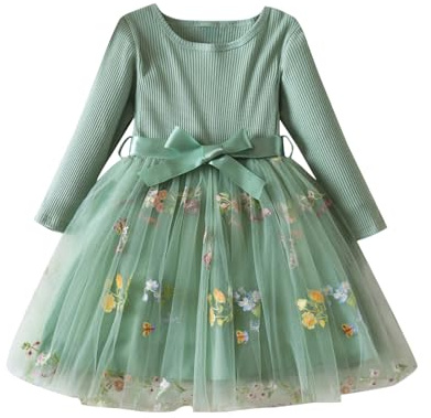JiAmy Vestidos de tul acanalado para niñas - Vestido de primavera con lentejuelas - Mangas volantes - Arcoíris - para niños de 1 a 6 años, 5-6 Años