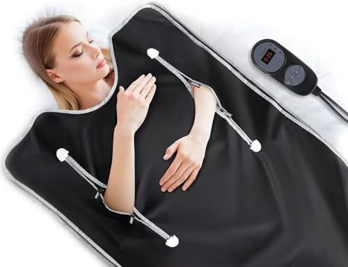 EHINI Far Infrared Sauna Blanket for Home Use - Portable Detox and Relaxation Sauna with Up to 176℉ Heat, 20-60 Min Timer (Black)