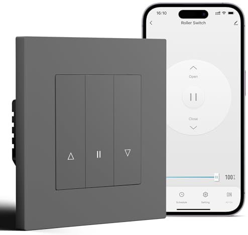 BSEED Smart Zigbee rullgardinsswitch, smart persienn switch infälld kompatibel med Alexa/Google Home/Tuya, rullgardinstimer med PC-ram, kräver noll stege och Zigbee Gateway, grå