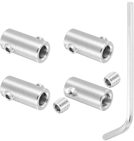 PATIKIL Set Di Morsetti Per Cavo In Acciaio Inox 304 Con Foro Da 6mm, 4 Pezzi Morsetti A Doppio Foro Con Viti Esagonali M6 E Chiave Per Fissaggio Cavi Metallici, Colore Argento