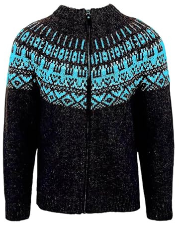 Caxndycing Men's Traditional Cardigan, Norwegian Pullover, Autumn, Winter, Knitted Jumper with Zips, Warm Soft Winter Jacket, Cable Knit, Costume Jacket