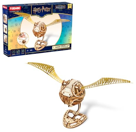 PUREMIND Harry Potter Snitch Dorada Puzzle 3D de Madera para Adultos con Licencia Oficial - Maqueta DIY con Alas Móviles, Decoración y Regalo de Colección