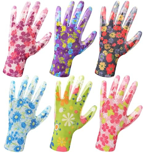 IHLOOTD Guanti da Giardinaggio Donna Antiscivolo, Guanti Antitaglio Lavoro, Guanti Giardinaggio Resistenti all’Abrasione, Motivi Floreali Colorati, per Giardino, Semina, Diserbo e Fai-da-Te (A)