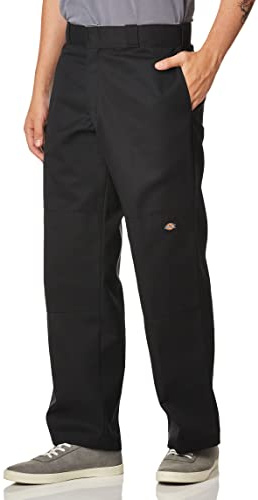 Dickies Men's Loose Fit Double Knee Work Pants – Durable Twill Utility Trousers for Construction & Warehouse, Black, 42W x 34L