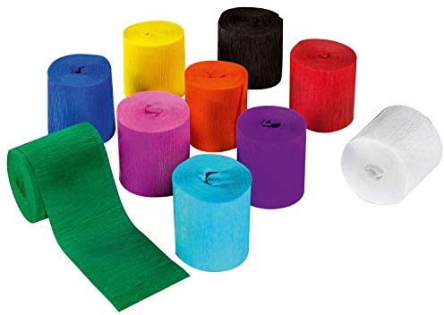 folia 82109 - Kreppbänder, Krepppapierband, 10 Rollen in verschiedenen Farben, jede Rolle ca. 5 x 10 cm, sehr elastisches und dünnes Papier, mit einer unebenen und rauen Oberfläche, Partydeko
