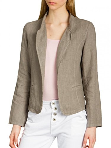 Caspar BZR004 kurzer Damen Leinen Sommer Blazer, Farbe:Schlamm, Größe:S - DE36 UK8 IT40 ES38 US6