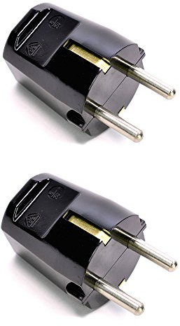 2 Stück | Schuko-Stecker aus Duroplast (Bakelit-Optik), Schutzkontaktstecker, schwarz