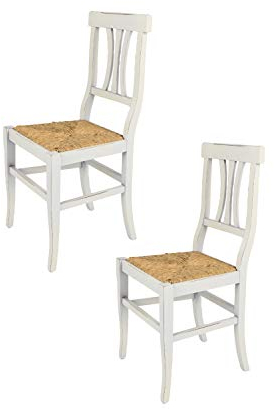t m c s Tommychairs - 2er Set Stühle Artemisia für Küche und Esszimmer, Robuste Struktur aus lackiertem Buchenholz im Shabby Chic Stil, handwerklich antik behandelt und Sitzfläche aus Stroh