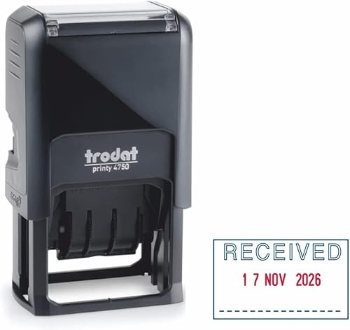 4750 Self Inking Word and Date Stamp-Received Text Plate- Blue and Red Ink- 42x26mm
