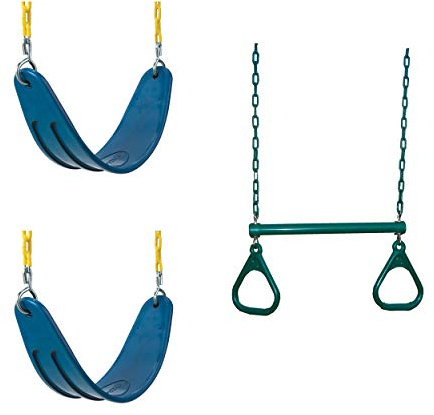 Swing-N-Slide WS 5105 Two Extreme Duty Blue Swing Seats with a Heavy Duty Ring/Trapeze Combo Swing Swing Set Refresher Bundle, Blue