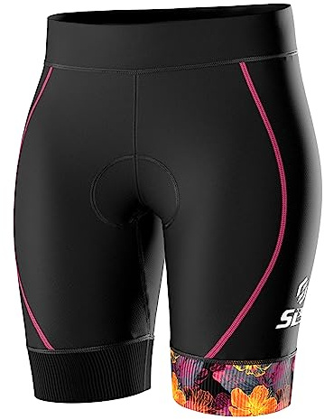 SLS3 Tri Shorts for Women - Triathlon Shorts in Womens - FX Slim Athletic Fit (Black/Sunrise Blooms, Large)