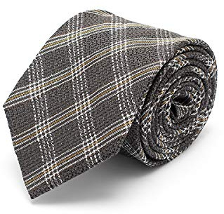 BRERA 67 Cravatta Uomo Elegante in Lana e Seta Grigio Quadroni | Cravattino per Completo 148x8 | Cravatte Slim per Vestito da Cerimonia e per Abiti da Lavoro