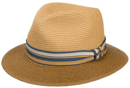 Stetson Licano Toyo Trilby Strohhut UV Schutz 40+ Damen Herren Frühling Sommer braun L (58-59 cm)