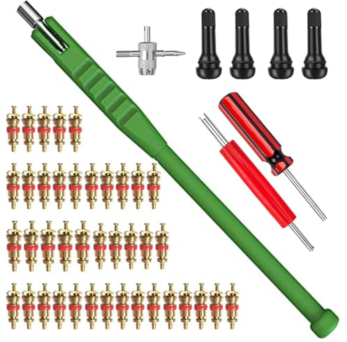 Sayago 40 Stück Ventil Werkzeug Set Ventil Werkzeug Kit Reifenventil Kern Werkzeug Set Reifenreparatur Werkzeug, 1 Stück 4 Wege Ventil Werkzeug,40 Stück Ventilkern 1 Stück Doppel Ventil Entferner