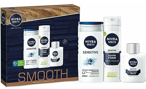 Nivea Men Smooth Shower & Shave Kit - Soothing 3 in 1 Shower gel 250ml, Shaving Foam 200ml, Post Shave Balm 100ml