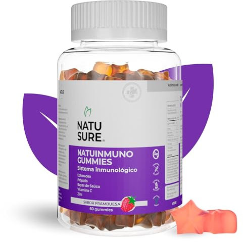 Natusure - NatuInmuno | Gummies Para Reforzar el Sistema Inmunológico | Propolis + Equinacea + Bayas de Sauco + Vitamina C + Zinc | Con Propoleo y Equinacea Para Subir Defensas | Apto Para Niños
