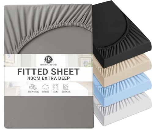 Imperial Rooms Single Fitted Sheet 16/40CM - Extra Deep Brushed Microfiber Bed Sheets Easy Care Soft Breathable Fitted Bed Sheet - Shrinkage and Fade Resistant (Grey)