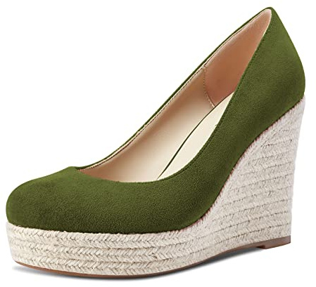 Castamere Femmes Plate-Forme Haut High Talon Heel Rond Bout Escarpins Slip-on Mariage Bureau Classique Chaussures 10 CM Heels Vert Suède 38 EU