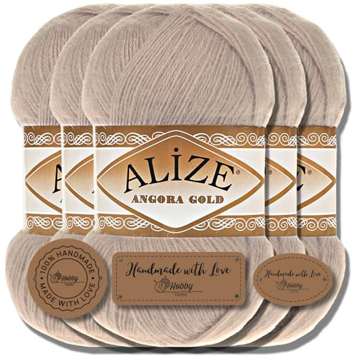 Hobby YARN Alize 5 ovillos de lana virgen y acrílico de 100 g de angora dorado turco de primera calidad, hilo para tejer a mano, hilo para tejer, lana de bebé, monocolor, para crochet(piedra, 506)