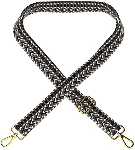 EAZY CASE - Verstellbarer Taschengurt, Ersatz Gurt für Handtaschen, Schulterriemen für Umhängetaschen, dünner Riemen für Taschen und Tragetaschen, DIY Taschenband, Zig Zag - Schwarz Metal Gold