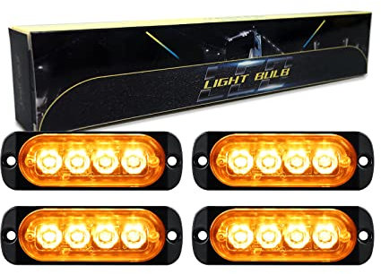 RIGIDON 4 Pezzis 4 LED Lampada di Emergenza Strobo Barra Led, 3.3 Pollice 12V 24V Faretti Fendinebbia Per Off road Auto Fuoristrada Camion SUV UTE ATV Barca 4x4 Veicoli, Ambra Impermeabile