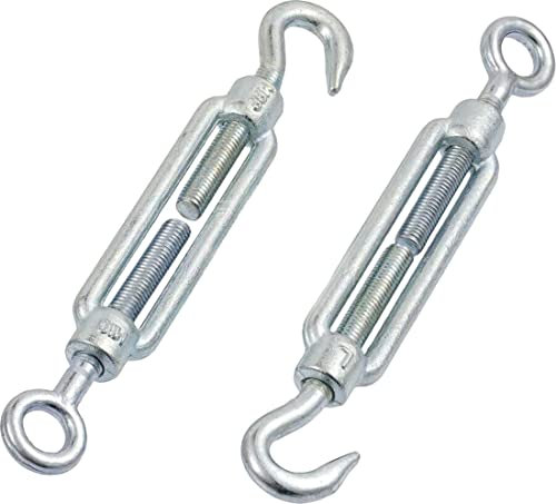 M8 x 110mm Eye & Hook Steel Turnbuckle Wire Tensioner Strainer Closed Hook Threaded Hook (Pack of 2) N18CD