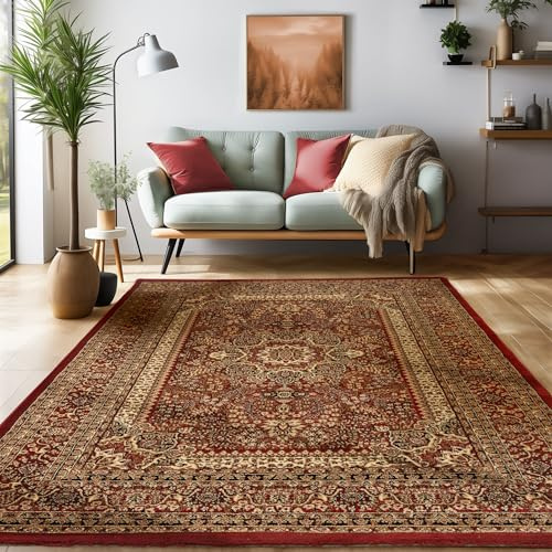 SIMPEX Orientmatta 120x170 cm Röd, Kortluggad Vintage Look, Lättskött Inredningsdetalj med Klassiskt Mönster för Vardagsrum