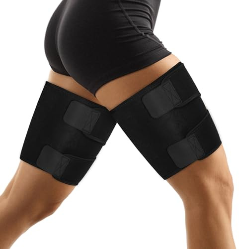 supregear Supporti per Cosce, Set da 2 Maniche Compressione Antiscivolo per Cosce, Fascia Regolabile in Neoprene per la Parte Superiore della Gamba, Modellatore per Gambe Uomo/Donna, Nero, L