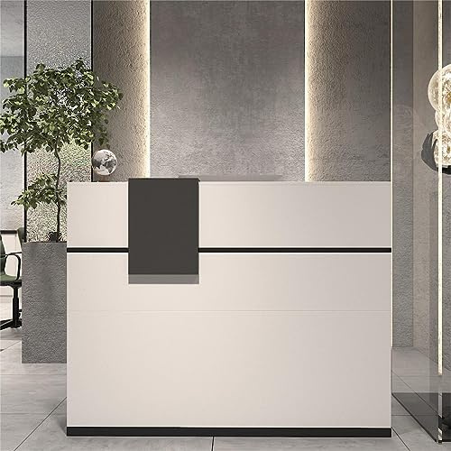 DEZAGCE comptoir réception, comptoir de réception, comptoir d'accueil avec Tablette Amovible, Blanc, 140 X 60 X 110cm, MDF, HUPOFR250005-01