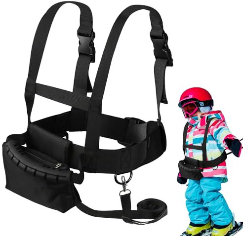 Aoreun Ski und Snowboard Gurt für Kinder, Skating Trainingsgürtel mit Abnehmbarer Leine und Tasche, Wiederverwendbarer Ski-Trainingsgurt für Skating Snowboarden Skifahren Radfahren Anfänger