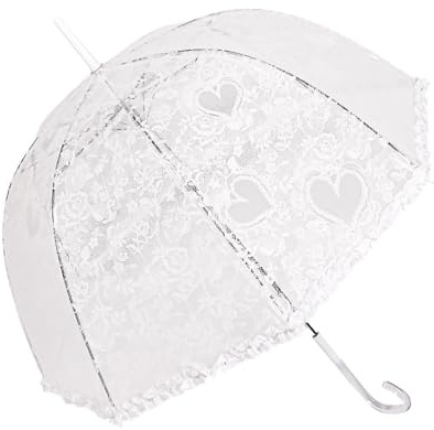 Chesoon Lace Umbrella Transparent Rose Prints Plastic Vintage Wedding Bridal Parasol Lightweight Windproof Dome Canopy Auto Opened,White