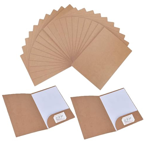 Cartellina Portadocumenti a4 Cartoncino A4 File di Carta kraft 350 gsm con Tasche Scomparto per Presentazioni, Progetti e Documenti, Cartelline in Cartoncino (20, Marrone)