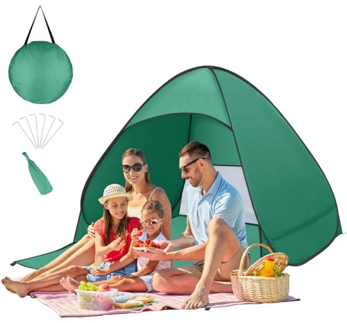 Strandmuschel Pop Up, Tragbar Extra Light Automatisches Strandzelt, Sun Shelter für 1-2 Personen, Einschließlich Tragetasche und Zeltpflöcke,Beach Zelt für Familie Strand Garten Camping (Grün)