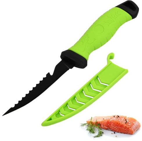 heavenlife Coltello Sfilettare Pesce, Coltelli da Disosso Curvo 5/8 Pollici, Coltello da Filetto con Impugnature Antiscivolo, Coltelli da Pescatore Cucina in Acciaio Inossidabile (26,5×2cm)