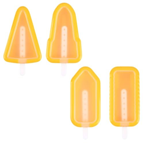 EIHI 4 Pièces Jaune Moule Glace Silicone Batonnet, Moule Glace Bebe, Moule Silicone Glace, Moules Glaces avec Batonnets et Couvercles, A