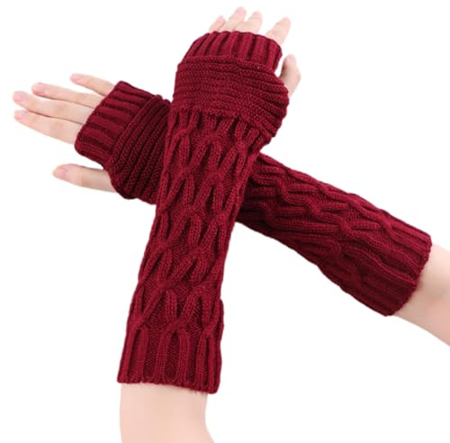 Lcaiualu Winter Women Arm Warmers Long Fingerless Gloves Knit Sleeves