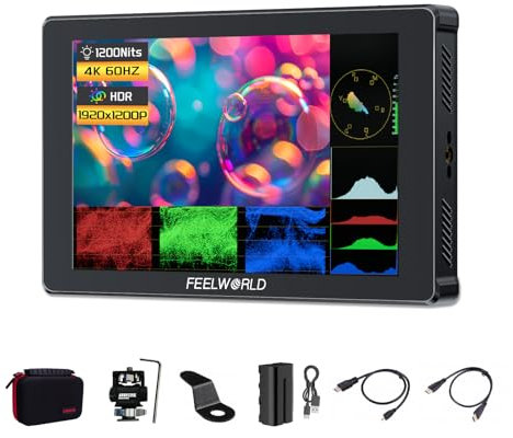 FEELWORLD F7 Plus - Monitor de campo de cámara DSLR con pantalla táctil de 7 pulgadas, HDMI 4K 1920 x 1200, monitor de cámara mejorado 3D LUT con forma de onda VectorScope histograma F970 placa