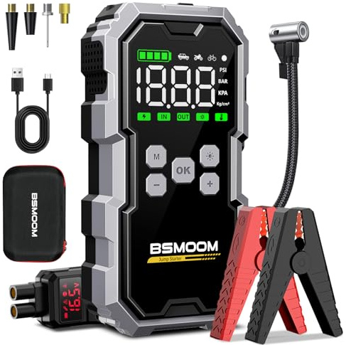 Jump Starter with Air Compressor, 7000A 26800mAh 150PSI Portable Car Battery Jump Starter (All Gas/10.0L Diesel), Jump Box Portable Jumper Cables with 3.4 LCD Display, 2 Lights