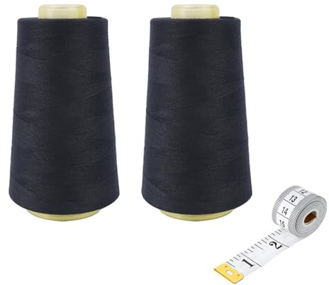 Zythrem Sewing Thread 2 x 3000 Yards Black Polyester Overlocking Thread Cone 40S/2, All Purpose Polyster Sewing Thread OverLock Yarn for Sewing Quilting Piecing Stitch Serger, Hand&Machine