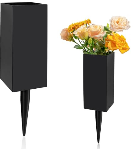 Cemetery Vases for Grave, Metal Cemetery Grave Flower Vase with Stake, Grave Cemetery Decorations for Relatives Family Friend, Metal Memorial Grave Markers, Graveside Decor Sign for Grave Outdoor Yard