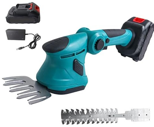 Cisaille à gazon sans fil, 21 V, avec batterie 2 x 7500 mAh, lame à gazon de 8 cm et lame d'arbuste de 22 cm, angle de travail réglable à 90°, pour route, jardinage, terrasse (1 batterie 7500 mAh)