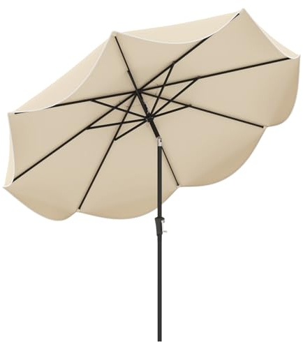 COSTWAY Ombrellone da Giardino 271/270 cm con Manovella, Ombrellone da Spiaggia con Inclinazione Regolabile, con 8 Stecche, per Giardino, Spiaggia e Balcone (Beige, 270 cm)