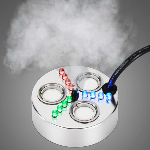 FITNATE Edelstahl-Nebler, 3-Kopf-Nebelgenerator mit 1500 ml/h, 18 LED-Beleuchtung, für Wasserspiele, Halloween, Luftbefeuchtung