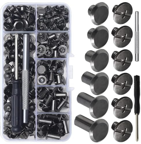 110 viti per libri, M5 x 4/5/6/8/10/12 mm, rivetti, viti Chicago, rivetti a vite per pelle, rivetti cavi, rivetti per pelle, viti da cintura, set di rivetti cavi