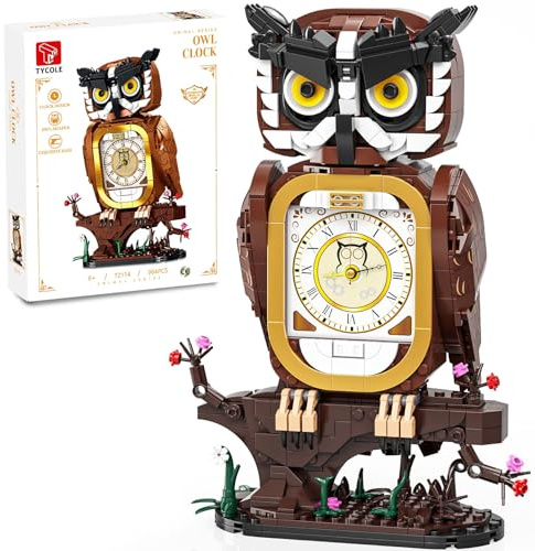 TYCOLE Eule Uhr Bauspielzeug 964 Stück Funktionierende Uhr Klemmbausteine Set Geschenk ab 6 Jahren für Jungs/Mädchen & Erwachsene Zimmer-Deko & Büro Dekoration