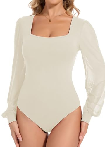 Joyshaper Body Mujeres Manga de Burbuja Bodysuit Langarmbody Elegante Top Cuerpo Mujer Mangas Largas Translúcida