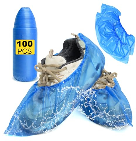 XXXFLOWER 100 Pack Disposable Shoe Covers Portable Strong Waterproof Overshoes with Non-Slip Texture Dust-proof Shoe Protector Covers for Indoor Outdoor，Rain - Blue