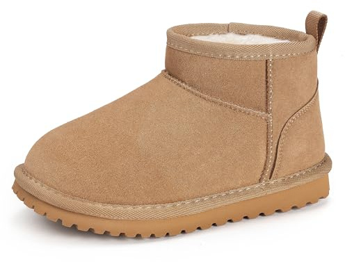 Mishansha Enfant Bottines d'hiver pour Garçon Fille Bottes de Neige Antidérapant Chaussures Chaud Fourrure Doublé Kaki GR.35