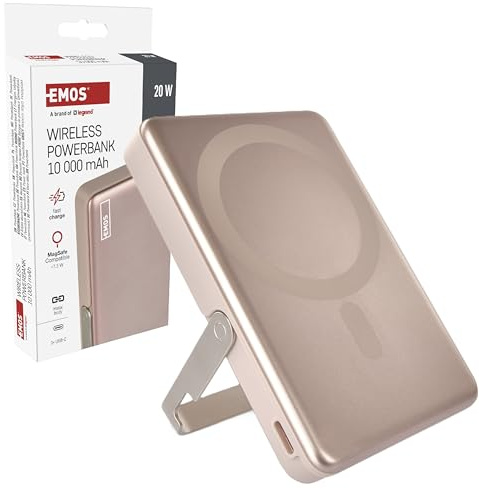 EMOS – Powerbank 10 000 mAh WI 1031 med magnet – magnetiskt externt batteri med genomströmning och trådlös laddning – USB-C-port inkl. USB-datakabel – för iPhone, iPad, smartphone, surfplatta